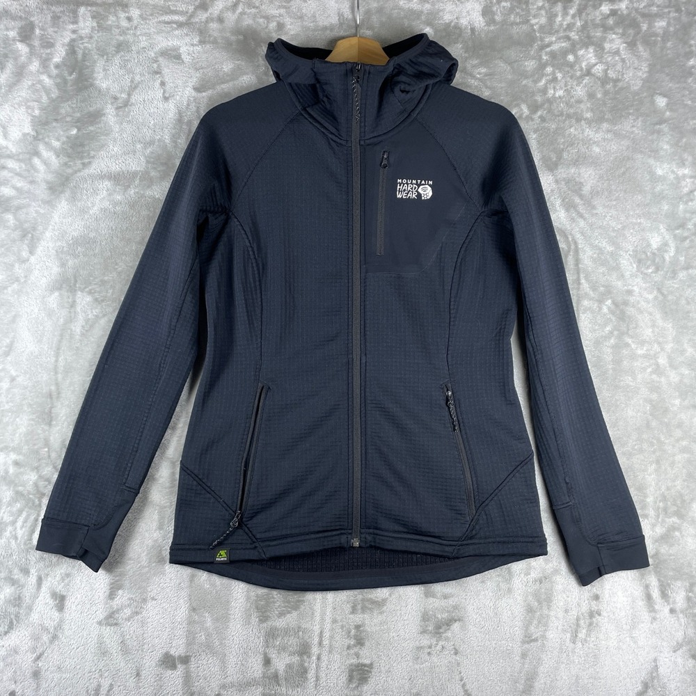 Mountain Hardwear Full Zip Hoodie Womens S Black Polartec Grid Fleece OL4073